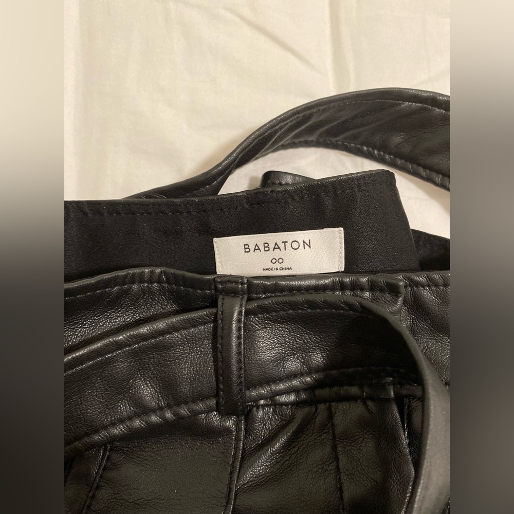 Aritzia babaton vegan leather trouser high rise pant belted black size 00 - Picture 3 of 6
